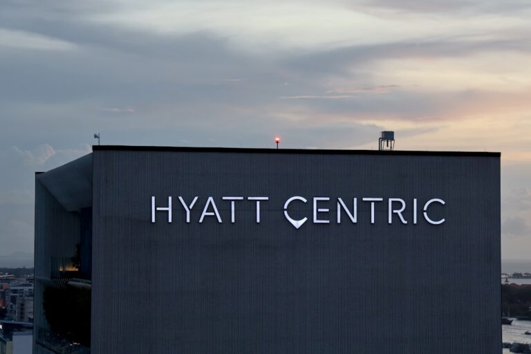 Hyatt Vacation Club building exterior at dusk